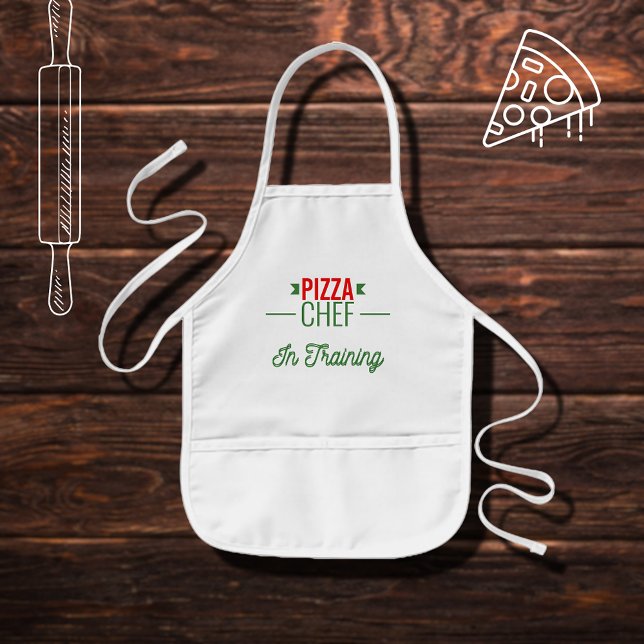Pizza Chef under utbildning - röd vit grönt Barnförkläde (Skapare uppladdad)