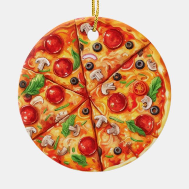 Pizza Christmas, Funny Foodie, White Elephant Gift Julgransprydnad Keramik (Framsidan)