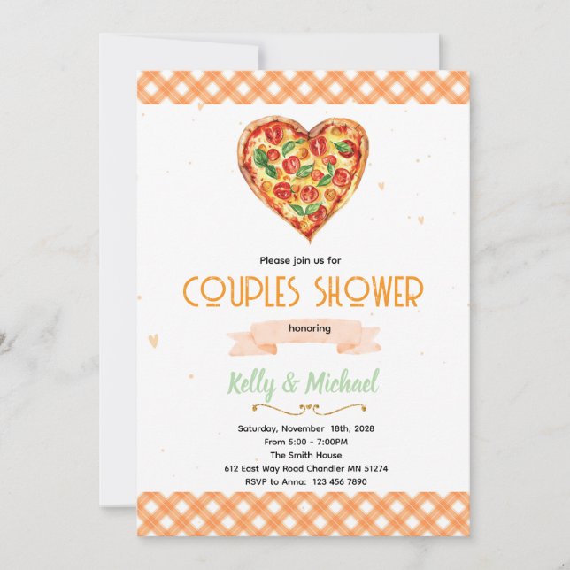 Pizza Couples Bridal Shower Invitation Inbjudningar (Framsida)