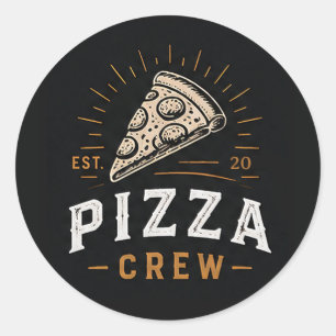 🍕 Pizza Crew Italienska Pizzeria Personal Logotyp Runt Klistermärke