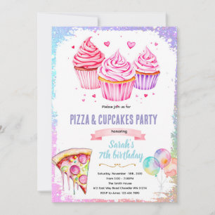 Pizza cupcake flicka tema inbjudan