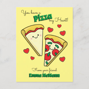 Pizza Cute Kids Classroom Valentine Card Vykort