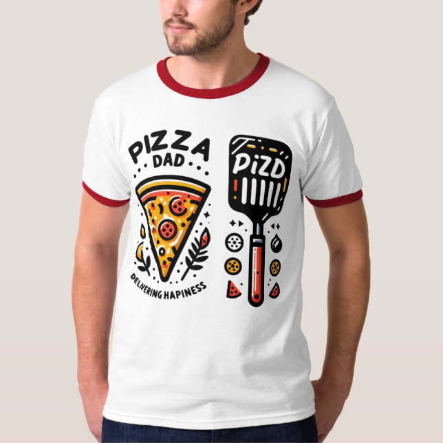 Pizza Dad Delivering Happiness Ringer T-Shirt Desi (Framsida)