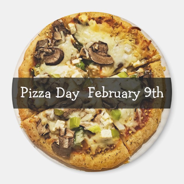 Pizza Day Februari Food Helgdag Button Magnet (Framsidan)