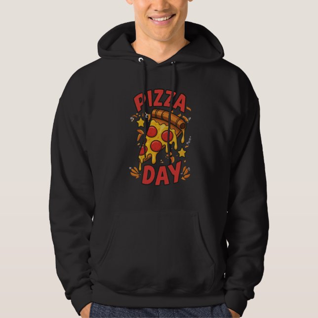 Pizza Day - Roligt Pepperoni Pizza Slice Design Hoodie (Framsida)