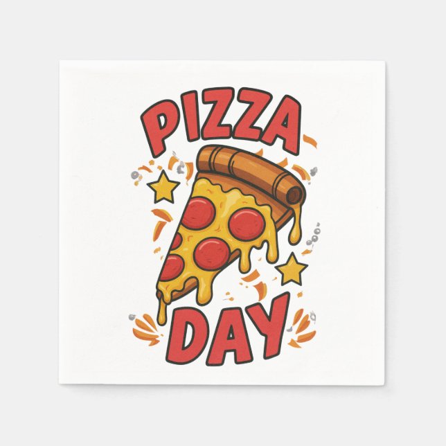 Pizza Day - Roligt Pepperoni Pizza Slice Design Pappersservett (Framsidan)