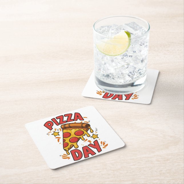 Pizza Day - Roligt Pepperoni Pizza Slice Design Underlägg Papper Kvadrat (Insitu)