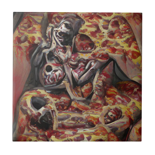 Pizza-deathälla grafik abstrakt konst kakelplatta (Framsidan)