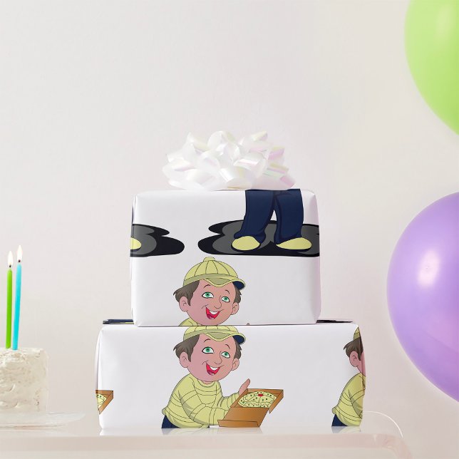 Pizza Delivery Boy Food Wrapping Papper Presentpapper (Skapare uppladdad)