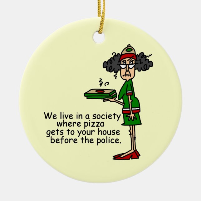 Pizza Delivery Humor Julgransprydnad Keramik (Framsidan)