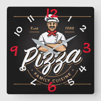 Pizza Design Wall Clock med siffror Fyrkantig Klocka