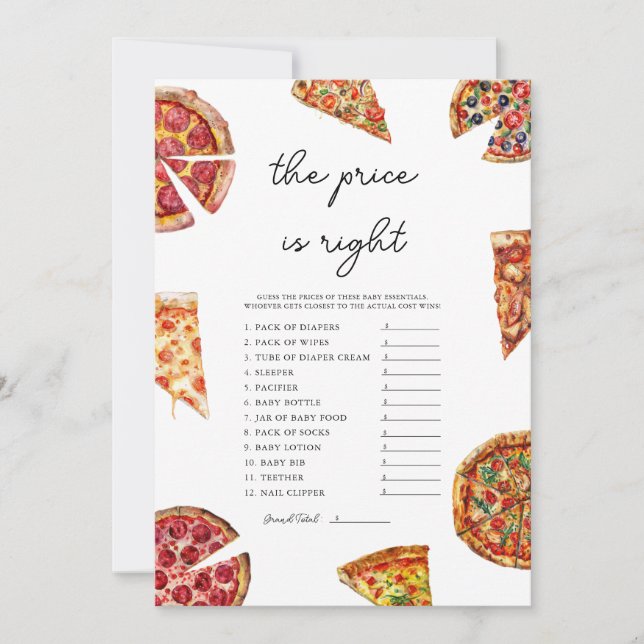 Pizza Det Prisa är Höger Baby Shower Game Card Inbjudningar (Framsida)