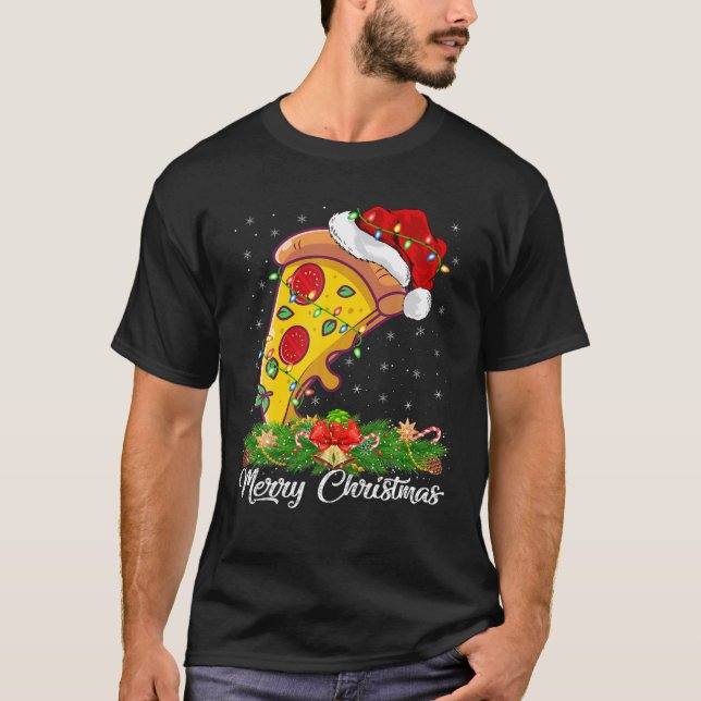 Pizza Dish Älskare Matching Santa Hat Pizza Christ T Shirt (Framsida)