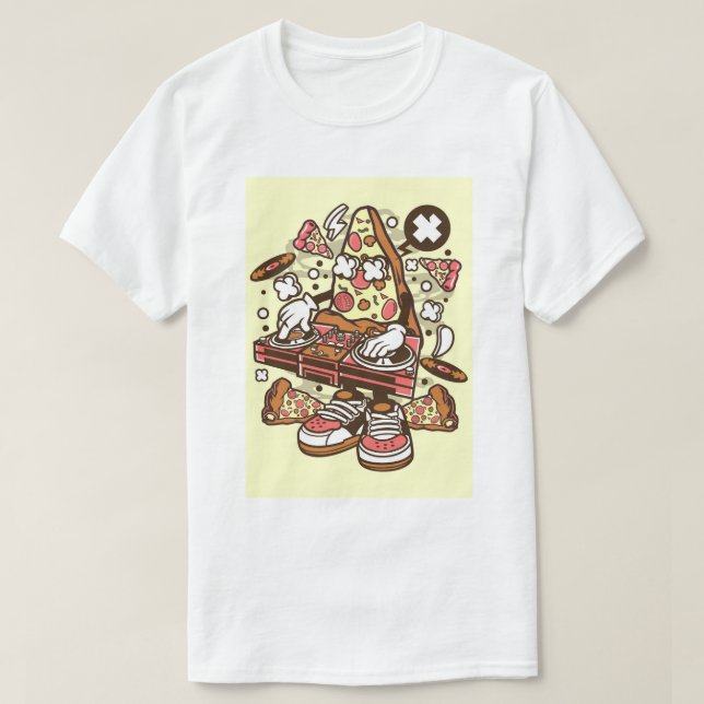Pizza DJ Turnables Pop Art T Shirt (Design framsida)
