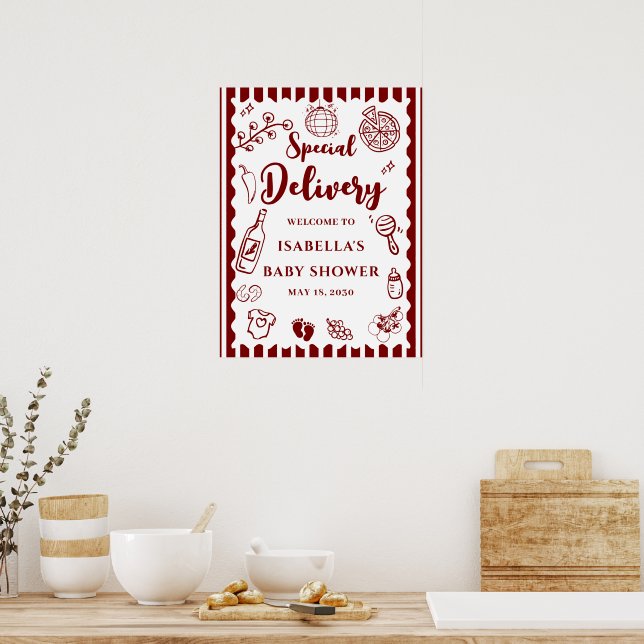 Pizza doodle specialleverans Baby Shower  Poster (Kök)
