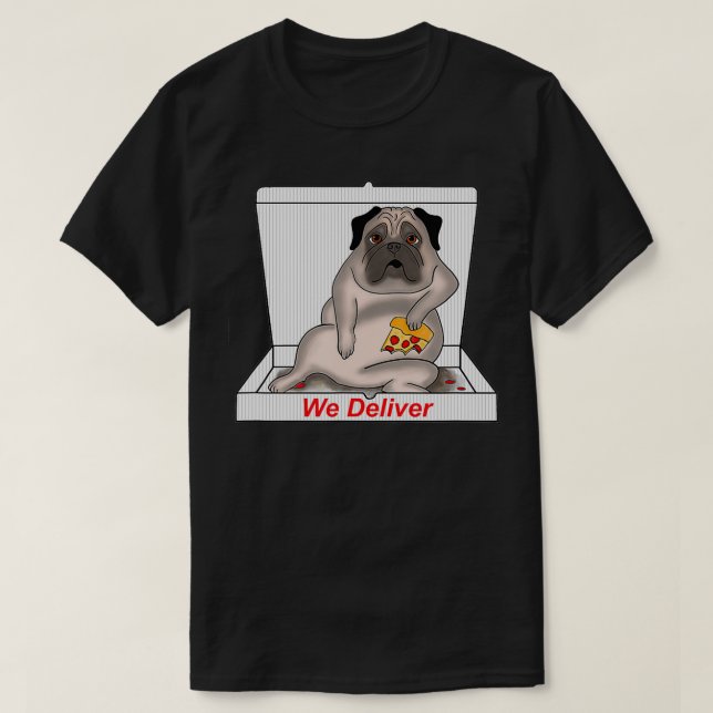 Pizza Eating Pug T Shirt (Design framsida)