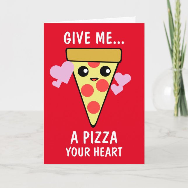 Pizza en din hjärtavalentin dag helgkort (Framsida)
