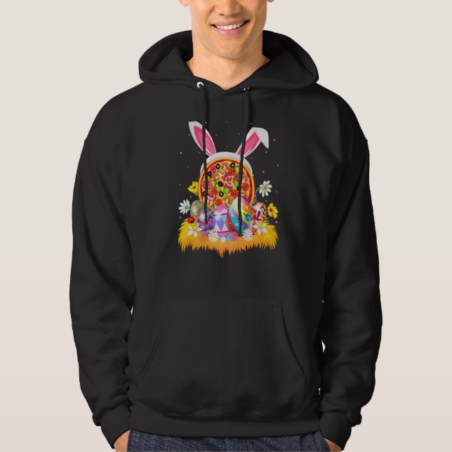 Pizza Fast Food Påskägg Funny Pizza Påsk Sol Hoodie (Framsida)