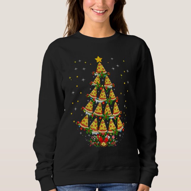 Pizza Fast Food  Xmas  Pizza Christmas Tree Lights T Shirt (Framsida)