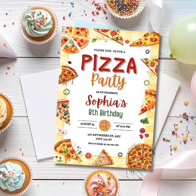 Pizza Födelsedagsfest Barn Pizza Tema Födelsedag Inbjudningar (Skapare uppladdad)