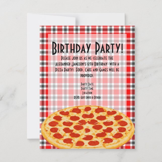 Pizza Födelsedagsfest inbjudan, bordsformgivning Inbjudningar (Framsida)