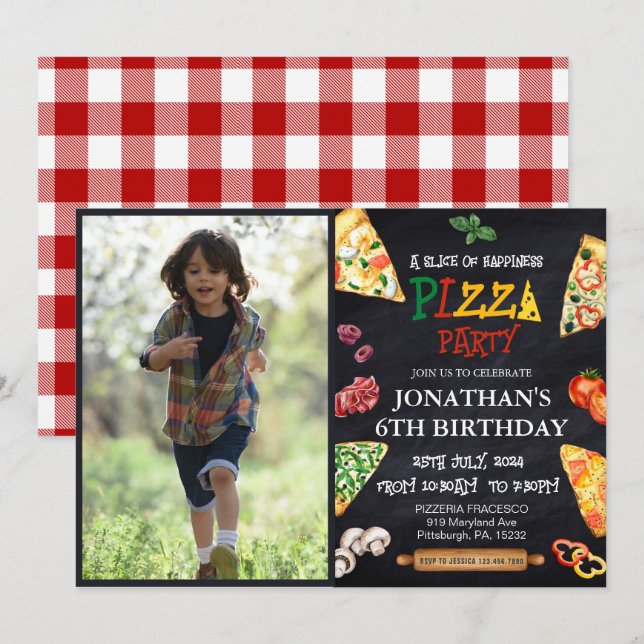 Pizza Födelsedagsfest Inbjudningar (Fram/baksida)
