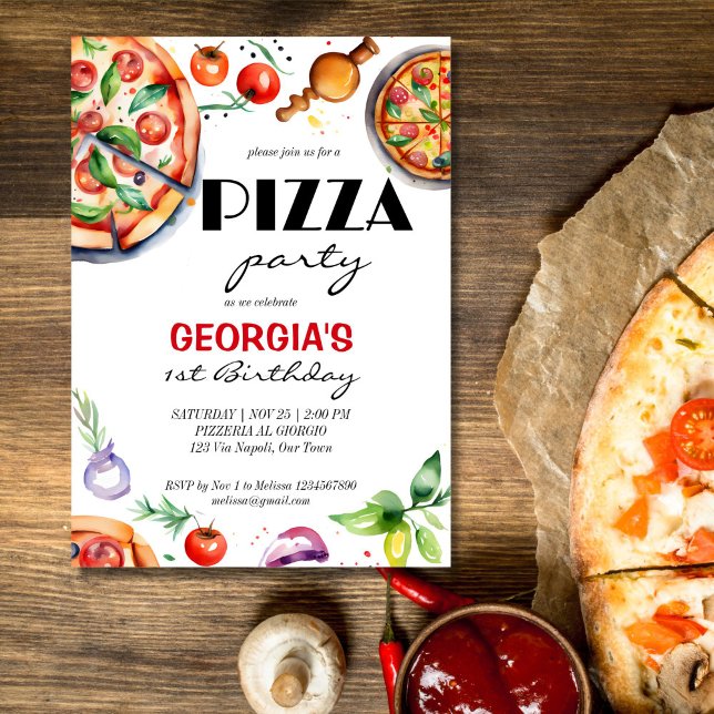 Pizza födelsedagsfest italiensk temamall inbjudningar (Pizza birthday party editable template invitation digital download Italian themed party invitation)