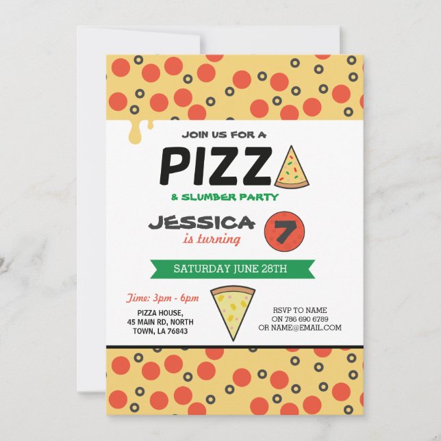 PIZZA Födelsedagsfest - strömsparläge över Inbjuda Inbjudningar (Framsida)