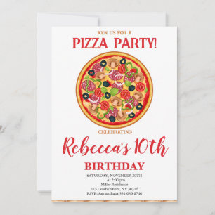 Pizza Födelsedagsfest, vilken ålder som helst på f Inbjudningar