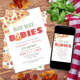 Pizza-Födelsedagsfesten Modern Segce Baby Twilling Inbjudningar