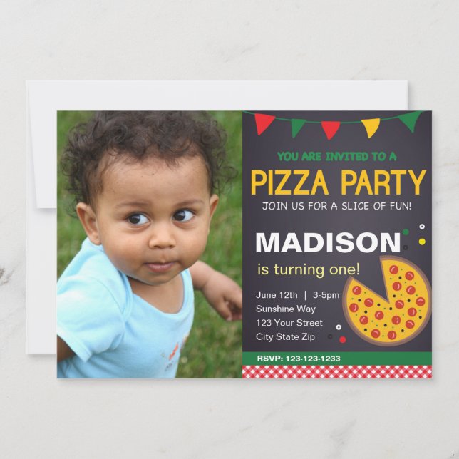 Pizza-födelsedagsinbjudan med foto inbjudningar (Framsida)