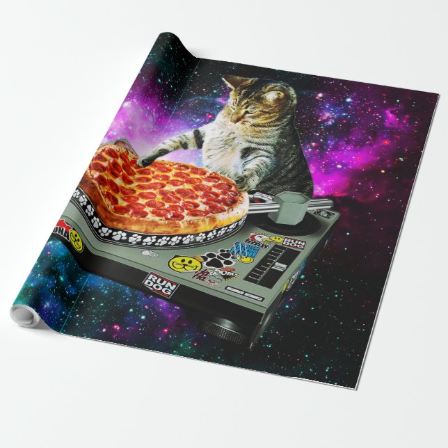 Pizza för utrymmedj-katt presentpapper (Utrullad)