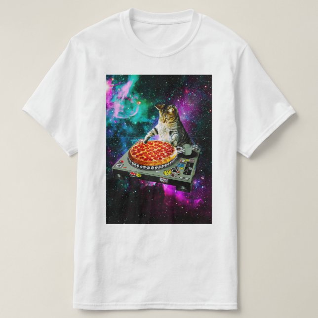 Pizza för utrymmedj-katt t shirt (Design framsida)