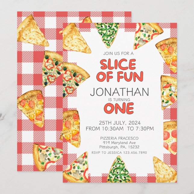 Pizza Första Födelsedagsfesten Inbjudningar (Fram/baksida)