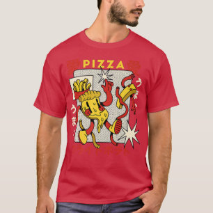 Pizza Fransk Fries Retro Tecknad Gourmet Fast Food T Shirt