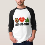 Pizza Fredstecken Tomato Heart och Basil Lövs T Shirt<br><div class="desc">Säg bara ja till smaklig marinara, en populär matstapel sedan 1700-talet i Neapel. Den italienska maten humor stil har ett 60-tal fredstecken kring en pizza, ett rött tomathjärta, ett skiktat grönt basil löv och slogan "Peace Kärlek Marinara". Märk smaken av Italien med roligt, humor och färska basilila löv. Färg design...</div>