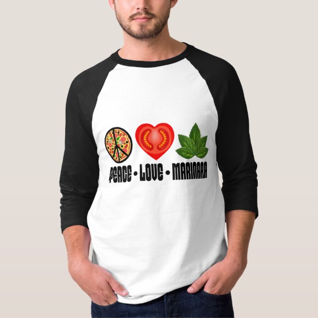 Pizza Fredstecken Tomato Heart och Basil Lövs T Shirt (Framsida)