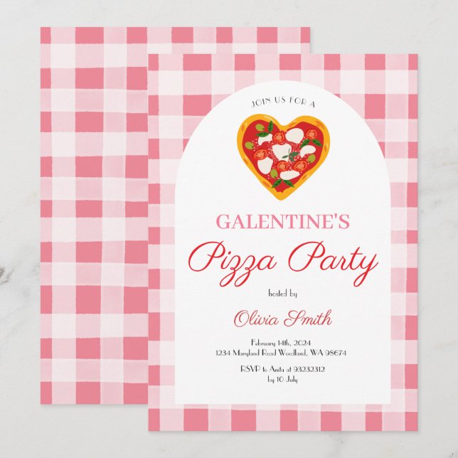 Pizza Galentine's Dagfest Valentine Inbjudningar (Fram/baksida)