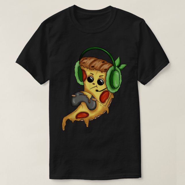 Pizza Gamer Kärlek spelar upp videospel Funny-styr T Shirt (Design framsida)