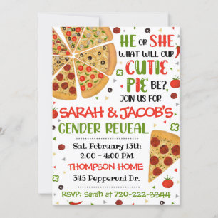 Pizza Gender Reveal bjudan, Gender Reveal Inbjudningar