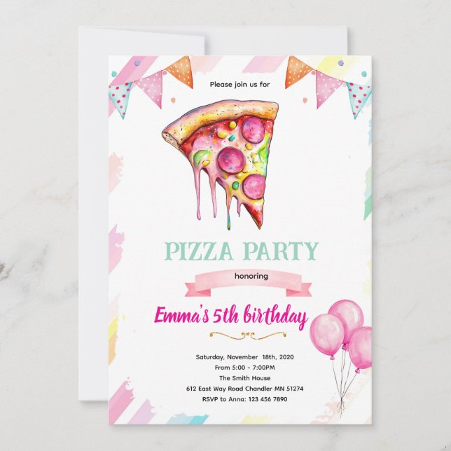 Pizza girl party theme invitation inbjudningar (Framsida)