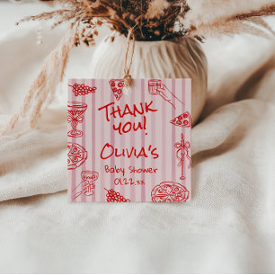 Pizza Hand plockade Red Lila Ciao Baby Shower Gåvor Etiketter