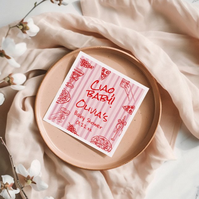 Pizza Hand plockade Red Lila Ciao Baby Shower Napk Pappersservett (Skapare uppladdad)