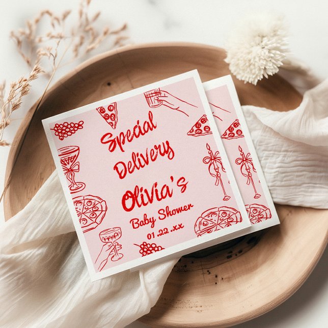 Pizza Hand plockade Red Speciell Delivery Baby Sho Pappersservett (Skapare uppladdad)