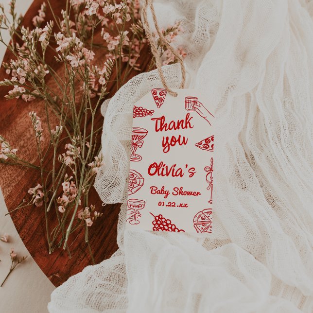 Pizza Hand plockade Speciell Delivery Baby Shower Presentetikett (Skapare uppladdad)