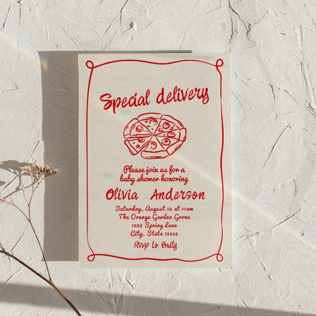 Pizza Hand plockade Speciell Delivery Roligt Baby  Inbjudningar (Skapare uppladdad)
