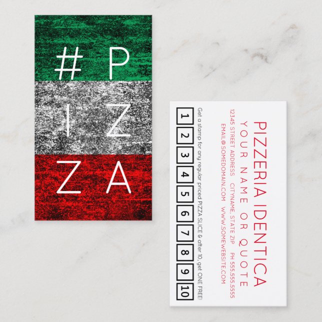 #PIZZA hashtag italian flagga loyalty slår kort (Fram/baksida)