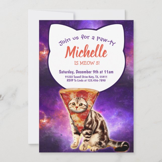 Pizza Head Cat Funny-inbjudan Inbjudningar (Framsida)