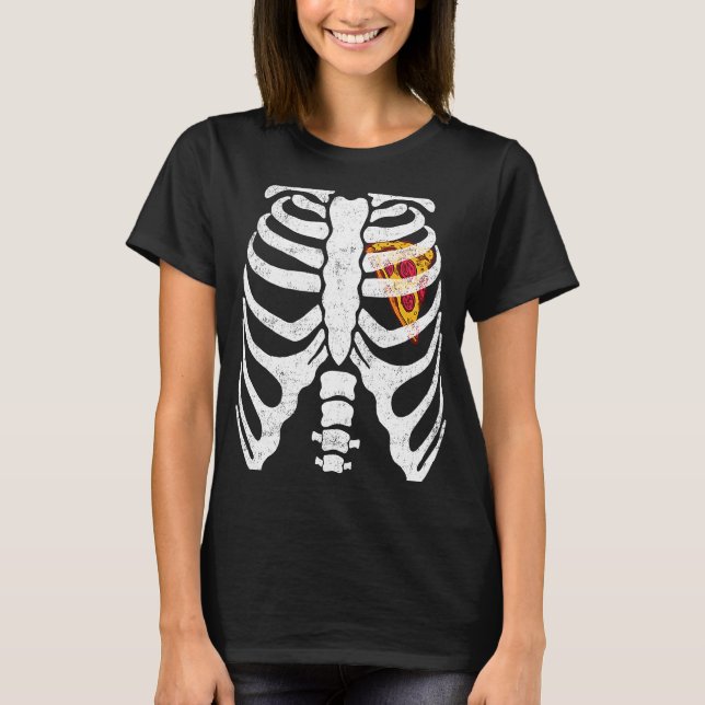 Pizza Heart in Xray Ribage Skeleton Costume Manar  T Shirt (Framsida)