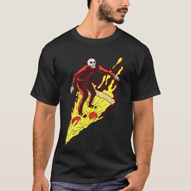 Pizza Hell Skeleton Surfing Fast Food Riding frien T Shirt (Framsida)